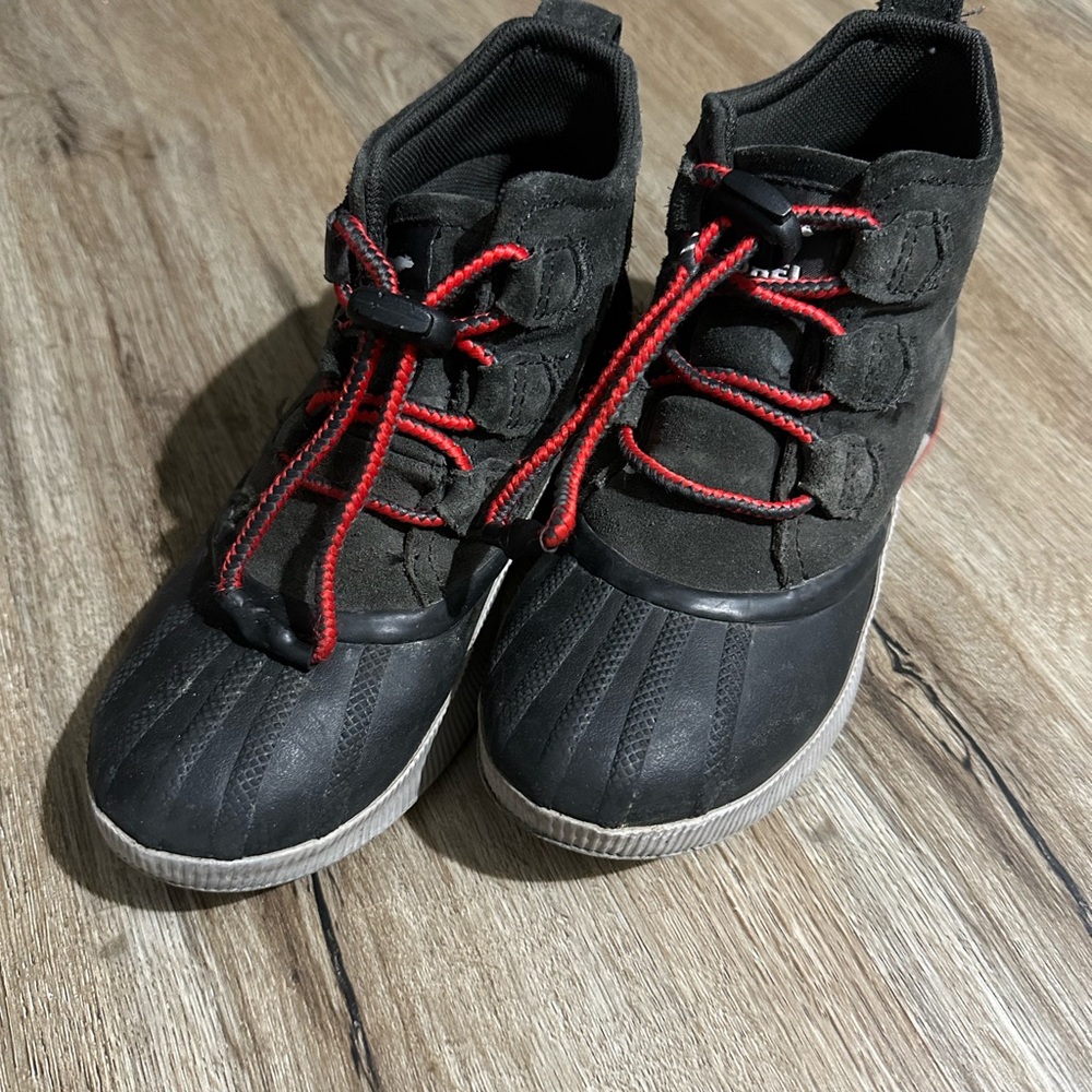 Black and Red Lace-Up Boots